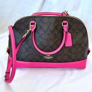 COACH Signature Sierra Satchel Brown Bright Fuschia Pink F58287 Shoulder Bag